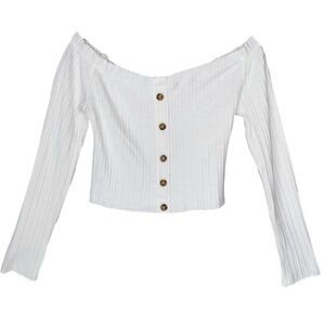 COTTON CANDY LA Crop Top Off Shoulder Long Sleeve Knit White Women Size M